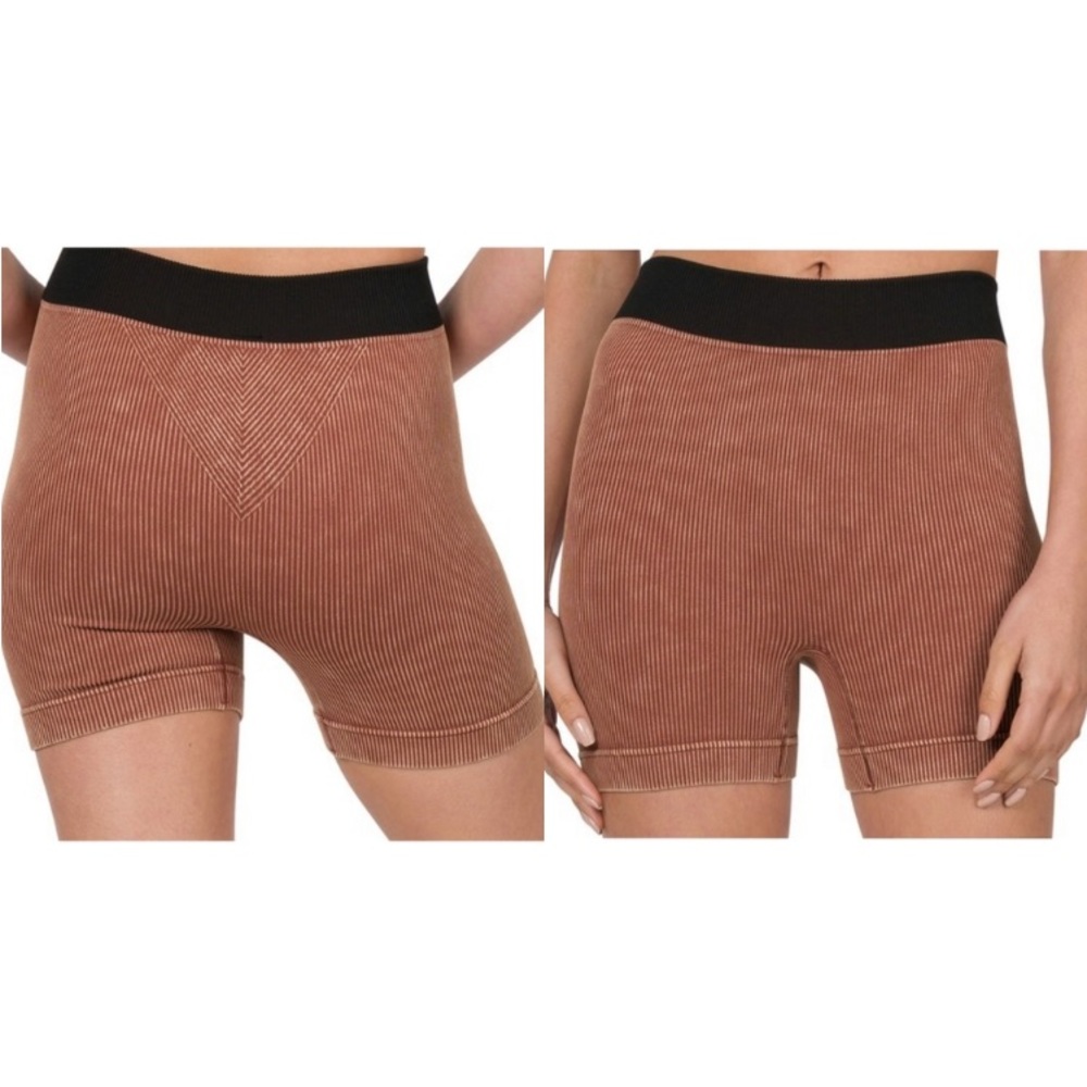 Zenana Seamless Shorts Ribbed Stretch Rust L